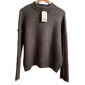 Wonderly Women's XL Heather Grey Raw Edge Sweater Knit Pullover Long Sleeve